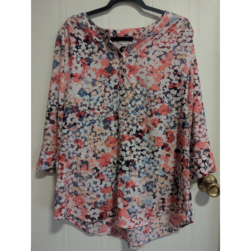 Croft & Barrow Women's XL Stretch Knit Floral Henley Tunic Blouse 3/4 Sleeve